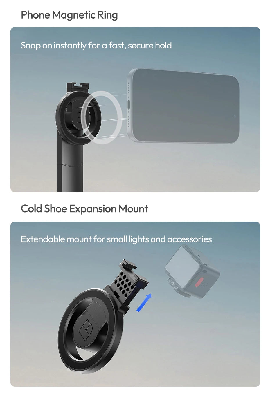 Ulanzi TT23M Magnetic Auto-Tracking Selfie Stick Tripod Smart Face Tracking Selfie Stick Ground Tripod for Outdoor Travel Vlog