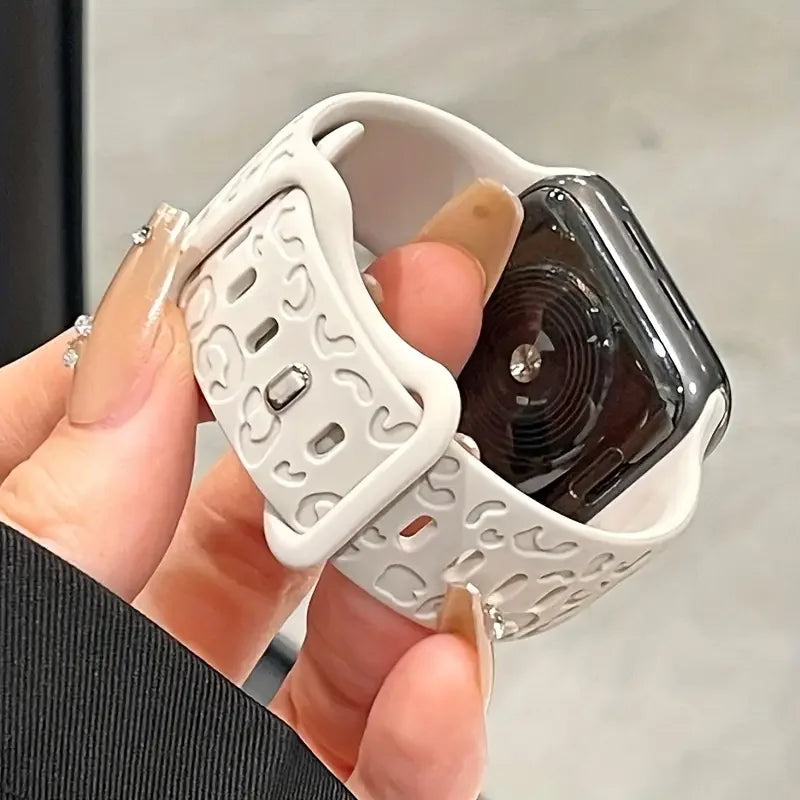 Engraved Strap For Apple Watch Band ultra 49mm 41mm-44-42mm 46mm Sport Silicone Leopard bracelet iWatch Series 11 10 9 8 7 se 6