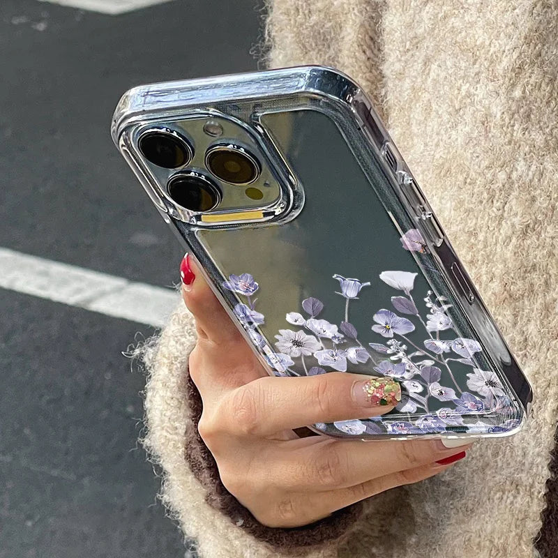 Purple Flower Phone Case For iPhone 17 Case iPhone 14 16 18 13 11 12 15 Pro Max 7 Plus 16e XR SE Air Shockproof Soft Clear Cover