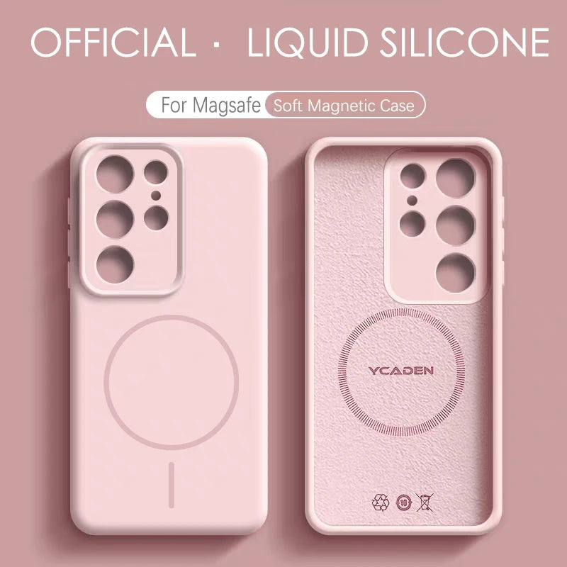Solid Color For Magsafe Magnetic Wireless Charging Soft Silicone Phone Case For Samsung Galaxy S26 S25 Ultra S23 S24 S22 Cover