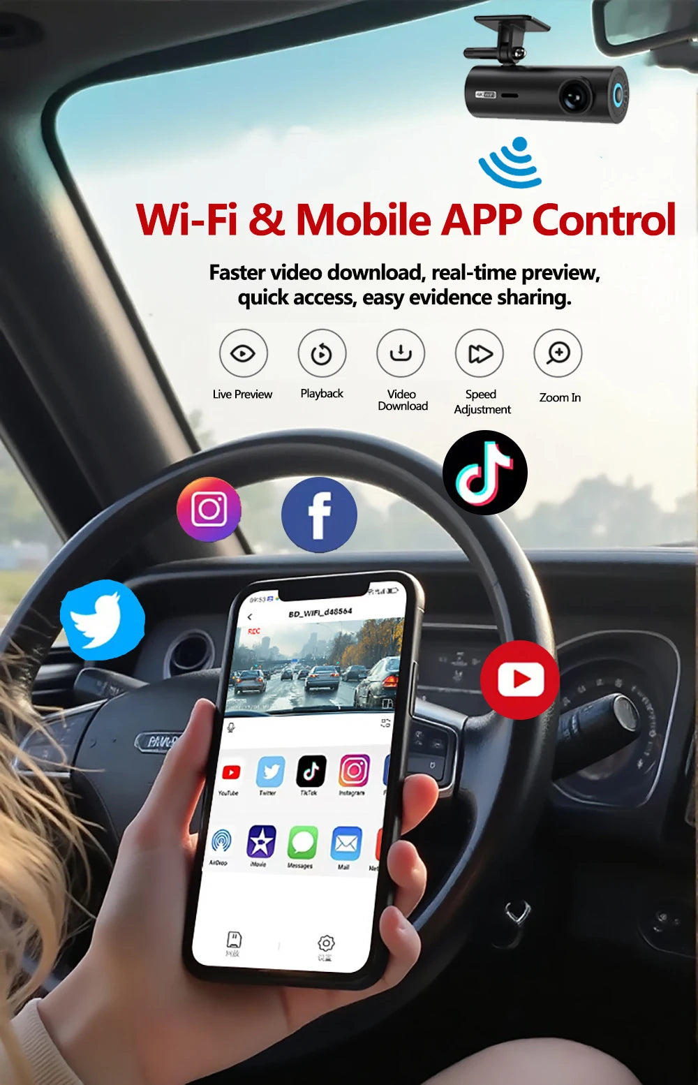 Dashcam for Car Black Box Driving Video Recorders 4K/2K WiFi Mini Front Camera Dash Cam 24H Parking Monitor Car Recording Camera