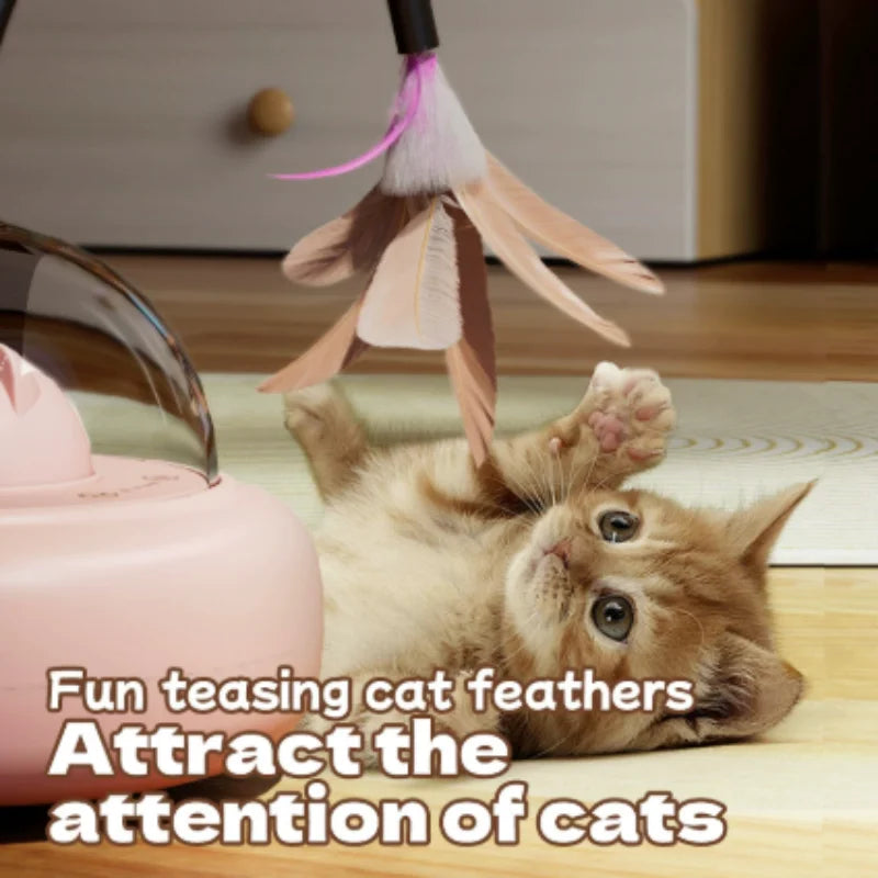 Electric UFO Smart Teaser Cat Toy with Bell Interactive Pet Teaser Stick Replaceable Feather Design for Training And Interactive