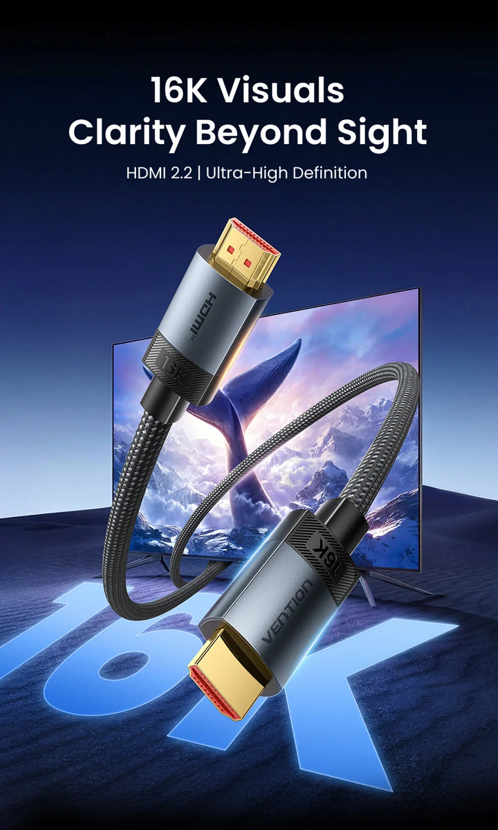 Vention HDMI Cable 16K60Hz Ultra High Speed 96Gbps Cable for Laptop TV Box PS5 Xiaomi Dolby Vision HDCP2.3 8K240Hz HDMI2.2 Cable
