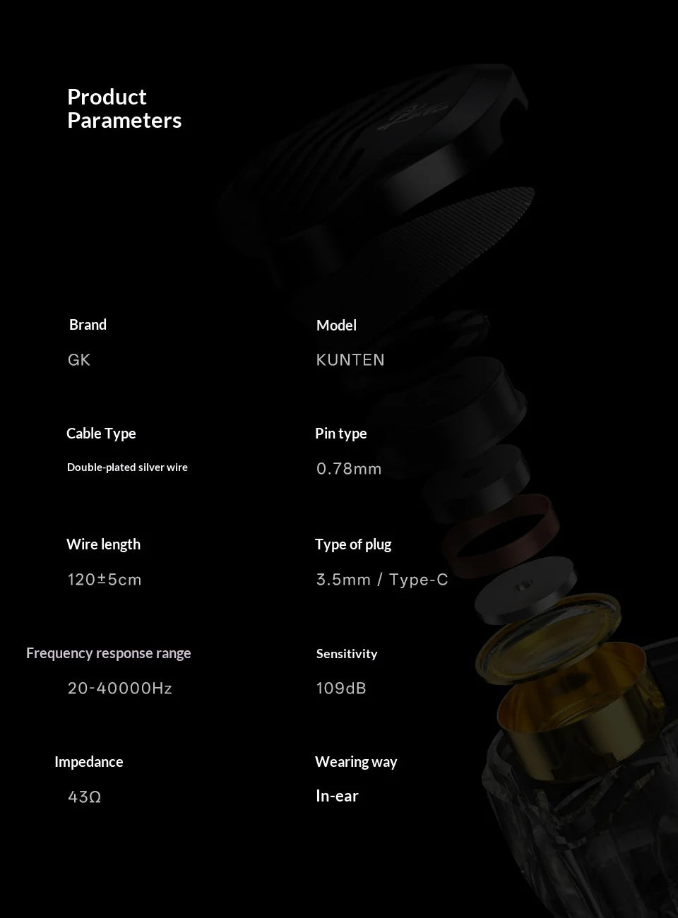 GK-KUNTEN Wired Earphones Flagship Single Motion In Ear Heavy Bass Fever HIFI High Quality Earphones