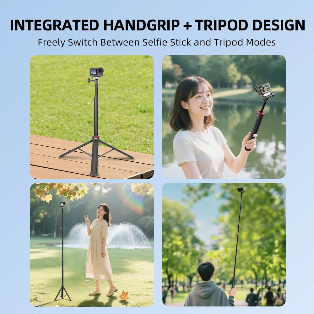 Flymile Tripod Selfie Stick Vlog Handle for DJI Pocket 3/Action 5 Pro/Insta360 X5/Gopro Accessories 62.99/55.1in Extendable