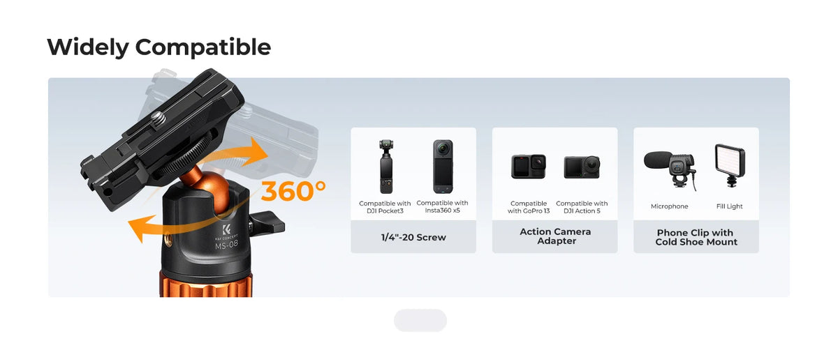 K&F CONCEPT Phone Selfie Stick Tripod 2-in-1 Extendable Cell Phone Tripod Stand with Remote 360° Ball Head for DJI Osmo Pocket3