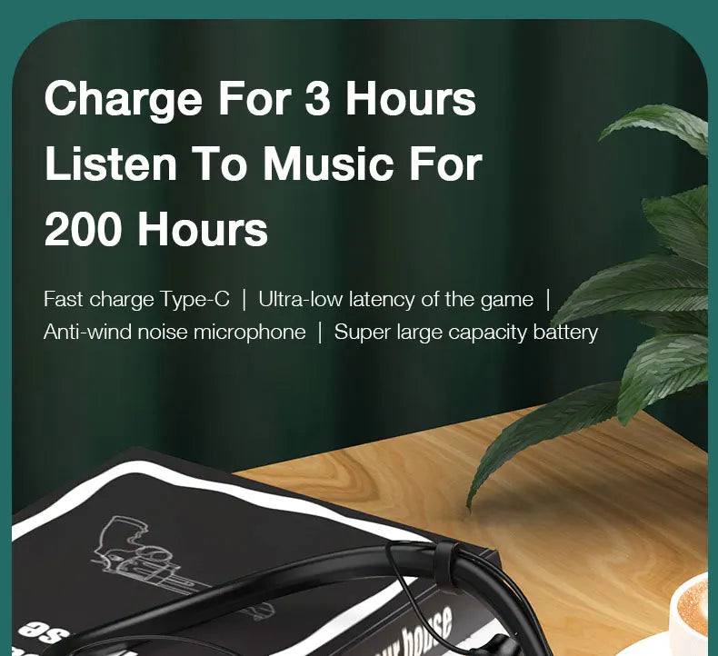 EARDECO 200 Hour Playback Bluetooth Headphone Bass Wireless Headphones Neckband Earphone with Mic Sport Music Headset Stereo