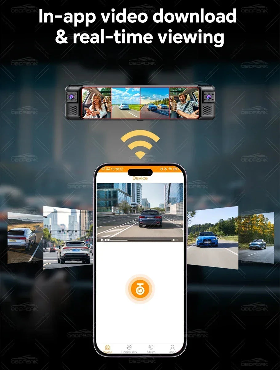 D75 Rearview Mirror FHD 1080P Dash Cam 4CH 360° Record Car Dvr Infrared 5G WIFI APP Video Recorder GPS Track Super Night Vision