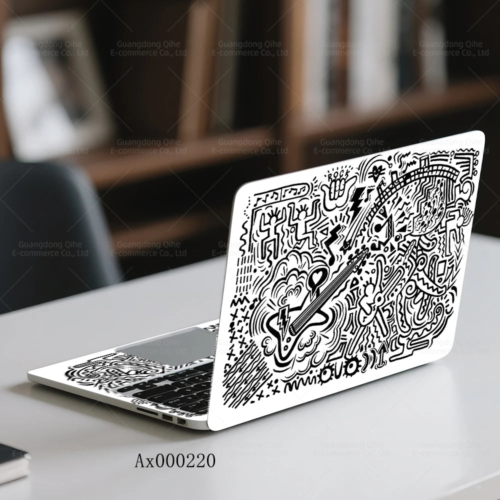 2Pcs Black White Doodle Laptop Skin, Waterproof Vinyl Graffiti Laptop Decal Art Stickers for MacBook HP Dell Universal Laptop