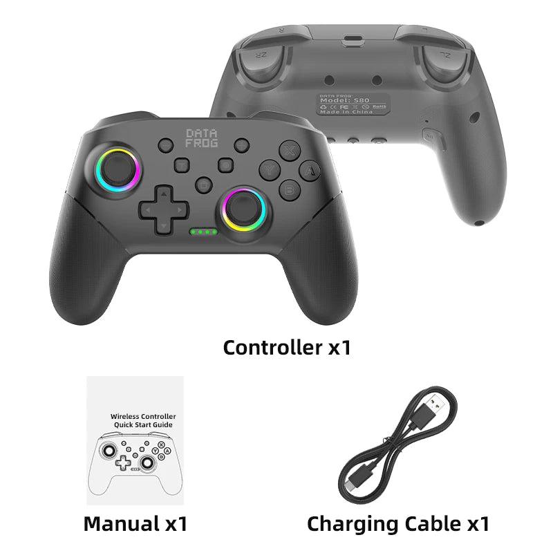 DATA FROG Wireless Controller For Switch OLED Console Pro Gamepad with Rechargeable Battery Programmable Turbo RGB Light