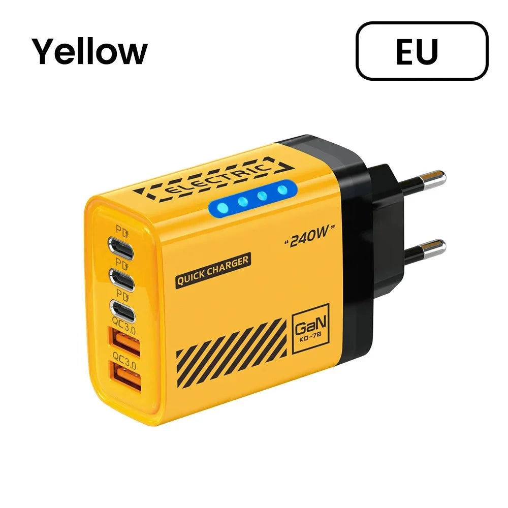 5in1 240W Type C Fast Charger US/EU Plug Desktop USB Charger Wall Adapter PD Quick Charge 3.0 USB C Phone Charging Head Adapter