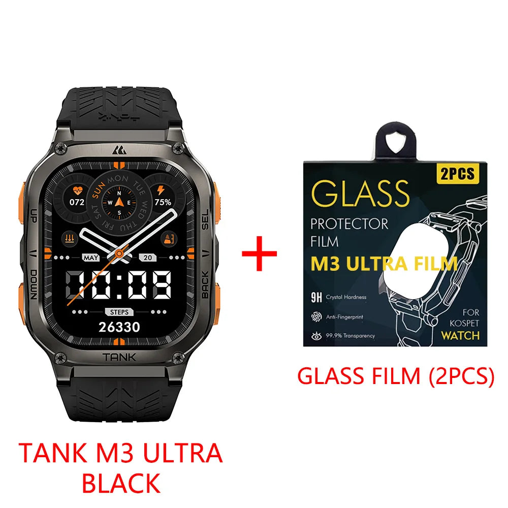 KOSPET TANK M3 Ultra GPS Smart Watch Men Military Grade Compass Altimeter Barometric 480mAh 60Day Battery IP69K 5ATM Waterproof
