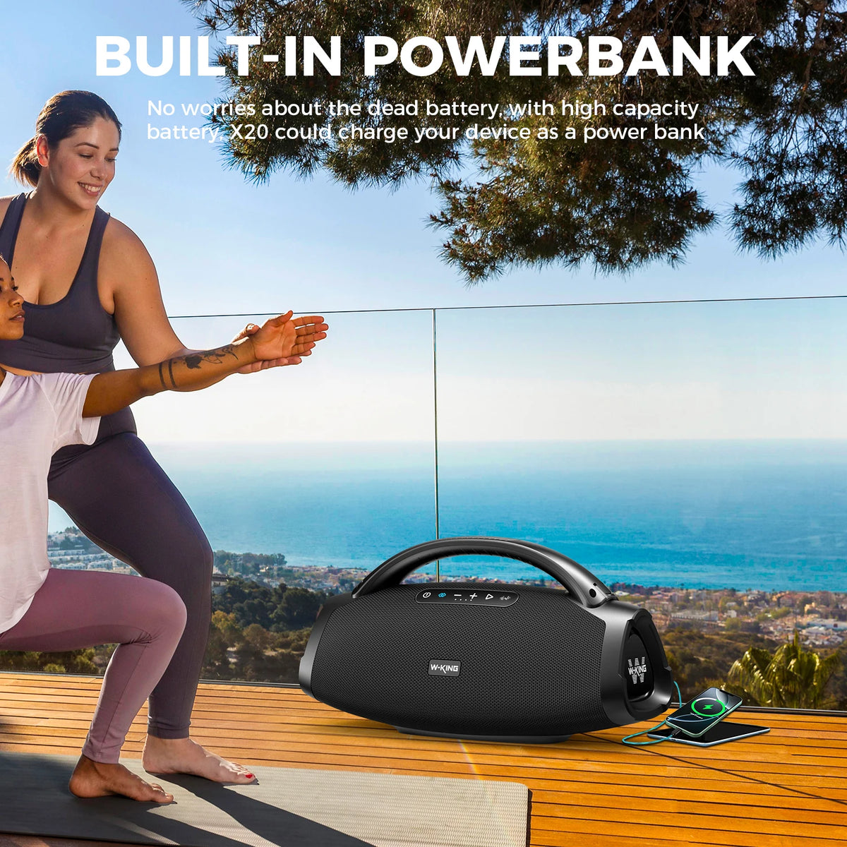 W-KING X20S Portable Bluetooth Speakers, 280W Stormbox Power With Subwoofer Ipx7/Guitar Input/Power Bank, TWS Connection Outdoor