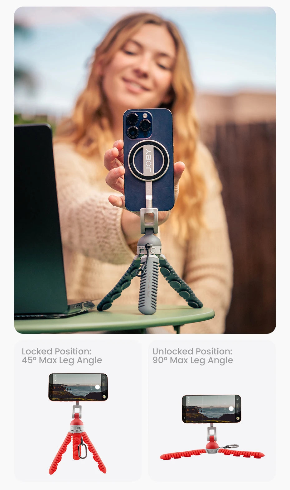 JOBY PZ01 PodZillaᵀᴹ Magnetic Octopus Suction Tripod with 360° Adjustable Flexible Tripod for Iphone 17 16 15 Android Car Vlog