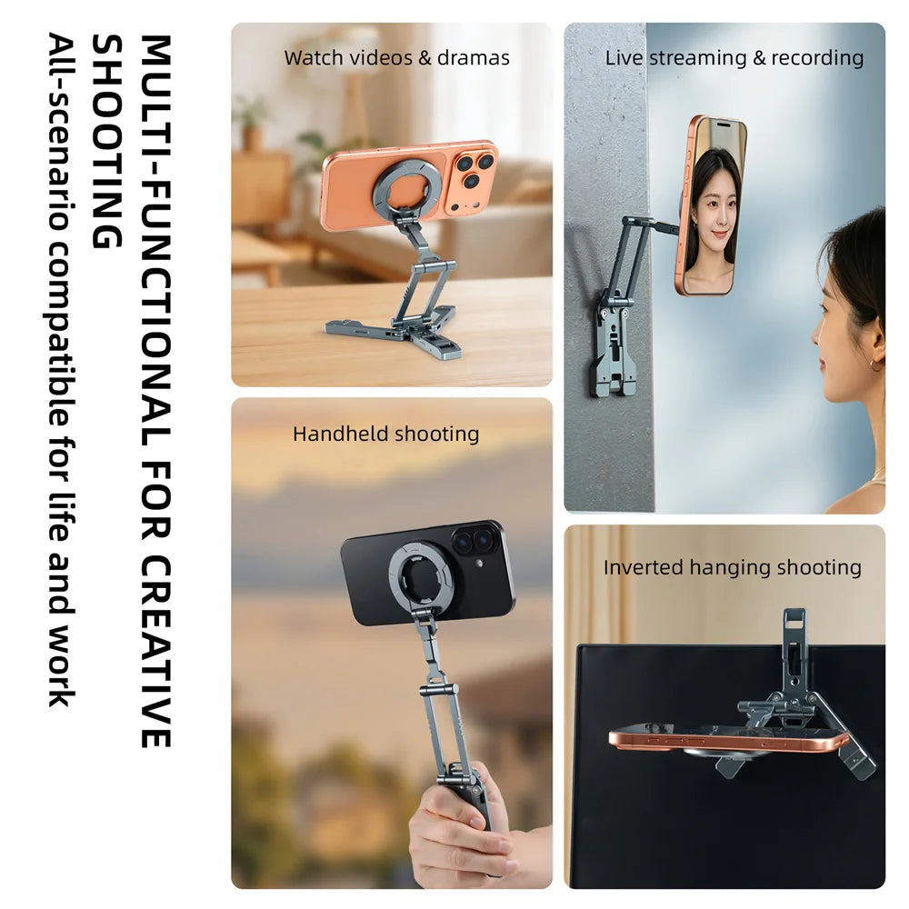 LEAPLIGHT Dual Side Magnetic Tripod Overhead Phone Holder with Hook Design Hanging Phone Tripod Stand for Iphone Android