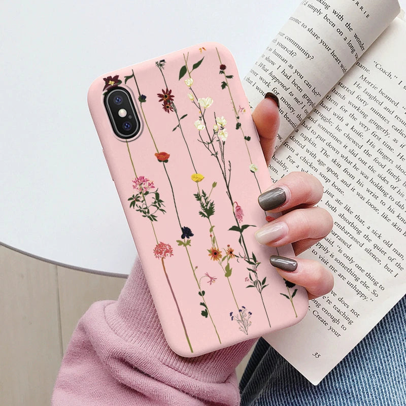 Flowers Funda For Phone Case iPhone X XS MAX XR Capa Soft Silicone Cute Cat Bear Back Cover For iPhone XR Bumper Women Anti-Fall