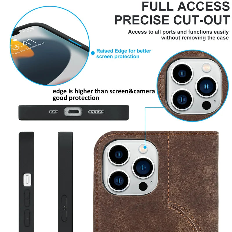 For Magsafe Wallet Leather Flip Case For iPhone 12 13 14 15 16 Pro Max mini Magnetic Wireless Charging Book Folio Cover