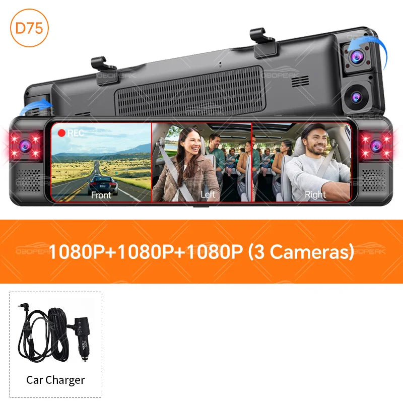 D75 Rearview Mirror FHD 1080P Dash Cam 4CH 360° Record Car Dvr Infrared 5G WIFI APP Video Recorder GPS Track Super Night Vision