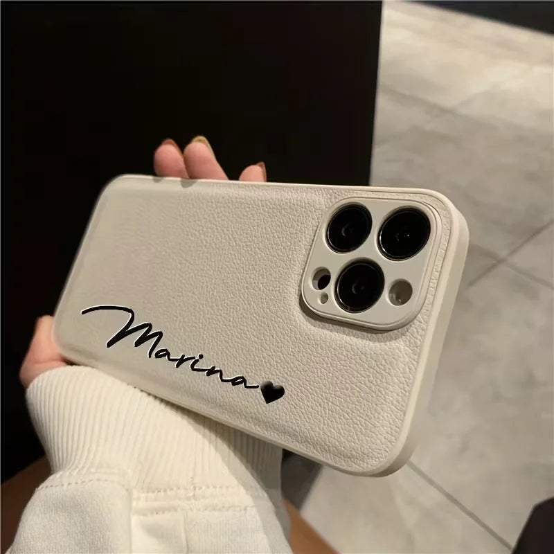 Personalized Customized DIY Name Stylish Faux Leather Phone Case For iPhone18 17 16 15 14 Pro Max Pro Shockproof Cover