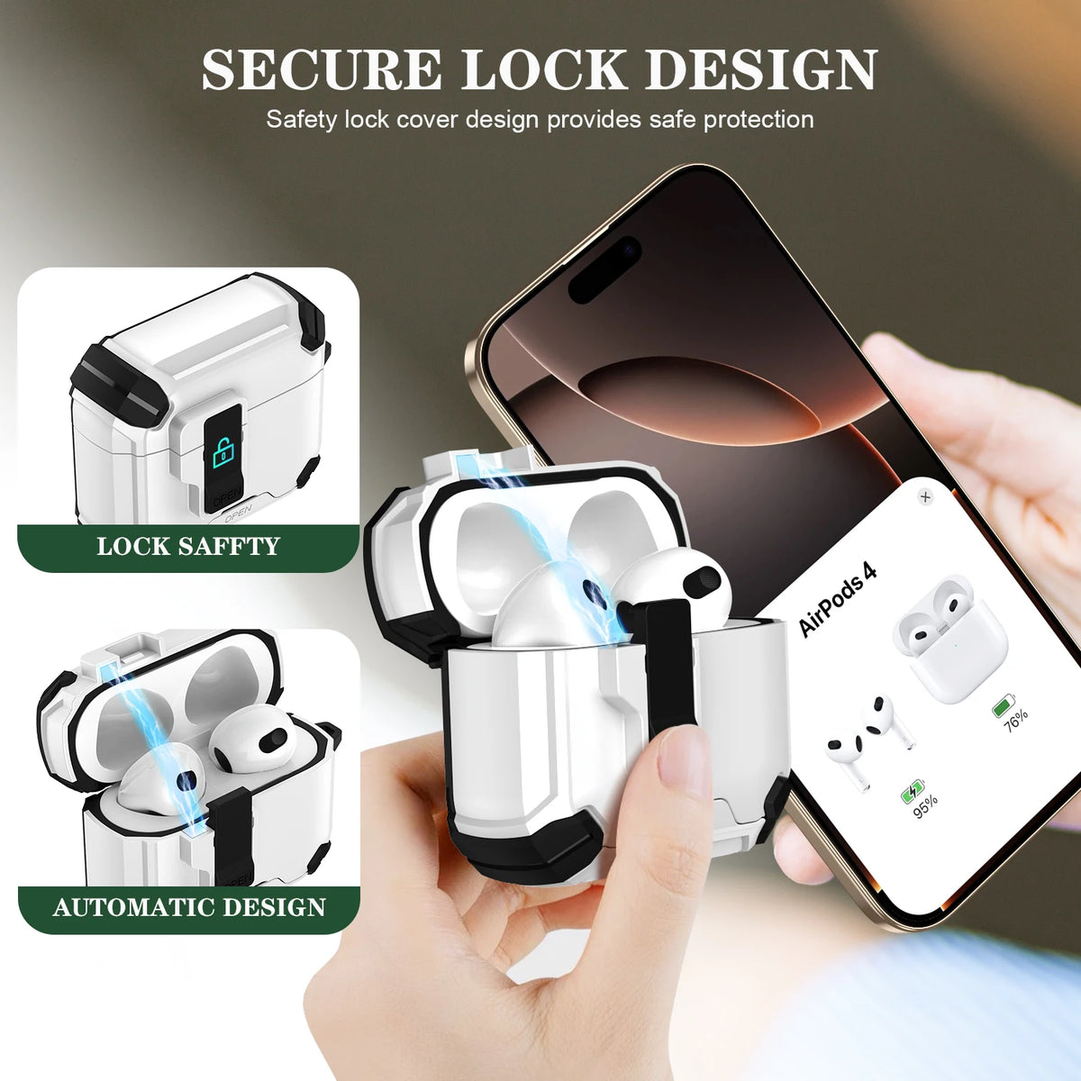 for AirPods 4/for AirPods Pro 3 Case Automatic Lock with MagSafe Phone Bracket Protective Case with Lanyard For AirPods Pro2/Pro