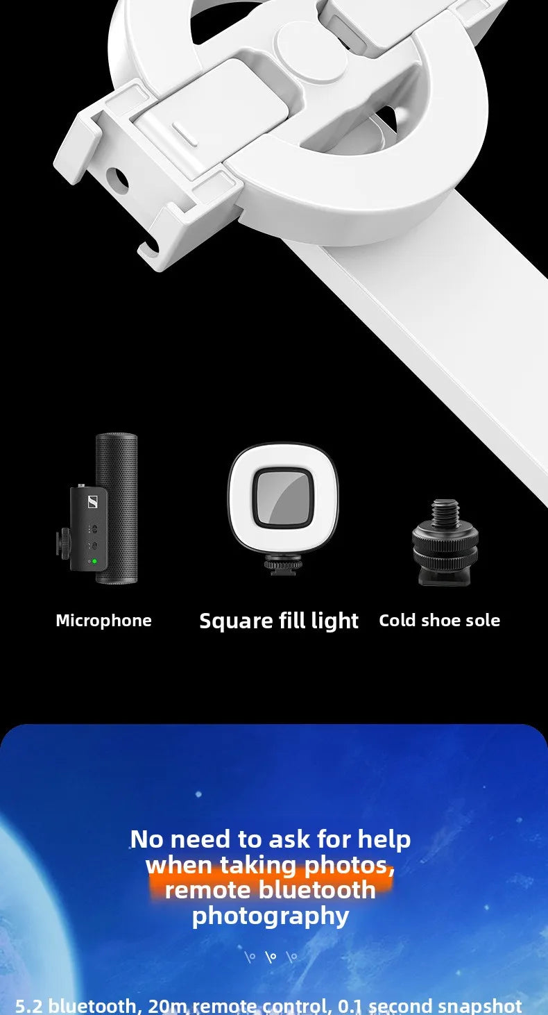 P135 Magnetic Bluetooth Selfie Stick Tripod, Universal Phone Floor Stand with 4-Leg Stable Base, Wireless Remote Photo Shooting,