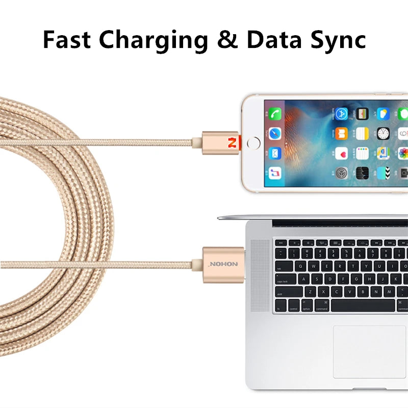 Smart Led Light Fast Charging USB Braided Cable For iPhone 11 12 13 Mini 14 Pro Max X XR XS Max 6S 7 8 Plus USB-A Data Cable 1m