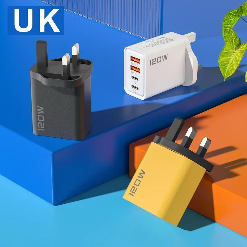 120W PD USB Charger Fast Charging Type C Mobile Phone Adapter For iPhone Samsung Quick Charge 3.0 EU Plug Wall Charger