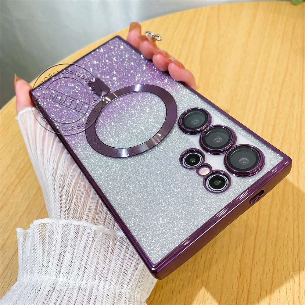For Samsung Galaxy S26 S25 S24 S23 S22 S21 S20 Plus FE Case Note20 Ultra S24FE Plating Glitter Wireless Bling Cover Girls Women
