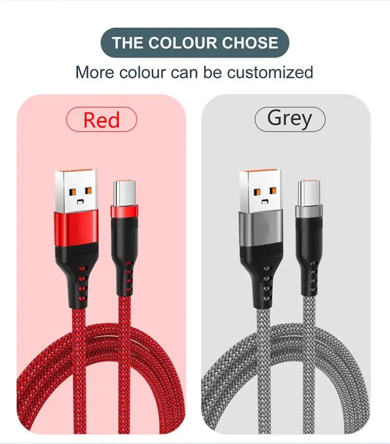 USB A to Type C Charging Extended Cable 6A Fast Charger Nylon Data Cable 1/3/5/8m For iPhone Samsung Type USB C Charging Device