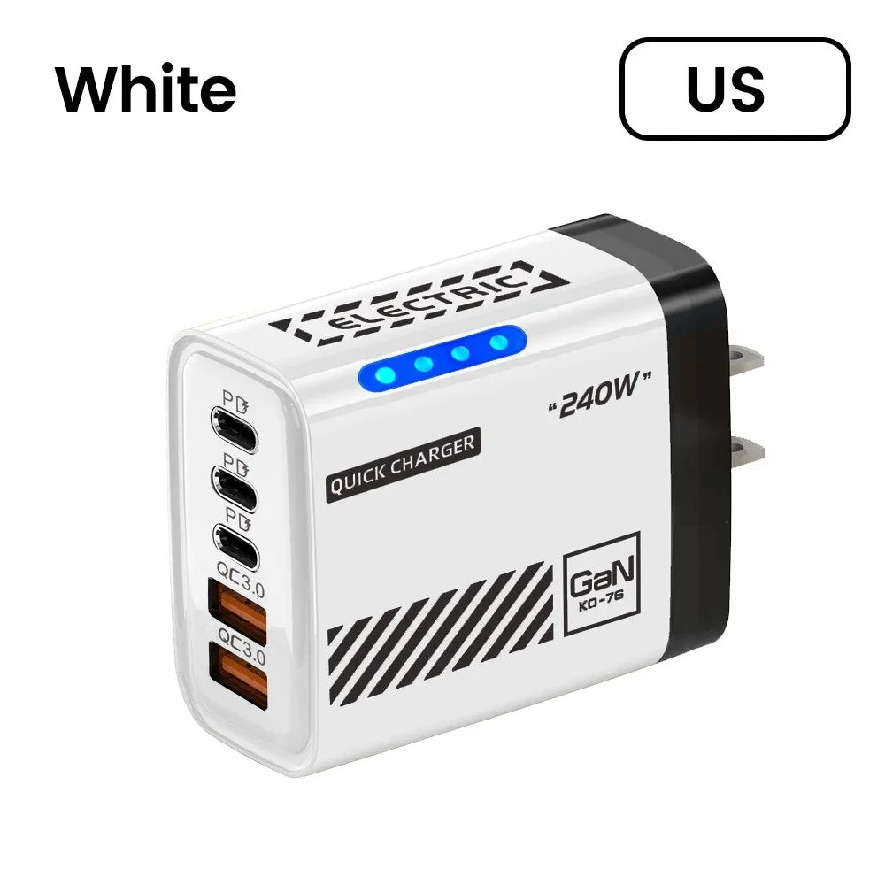 5in1 240W Type C Fast Charger US/EU Plug Desktop USB Charger Wall Adapter PD Quick Charge 3.0 USB C Phone Charging Head Adapter
