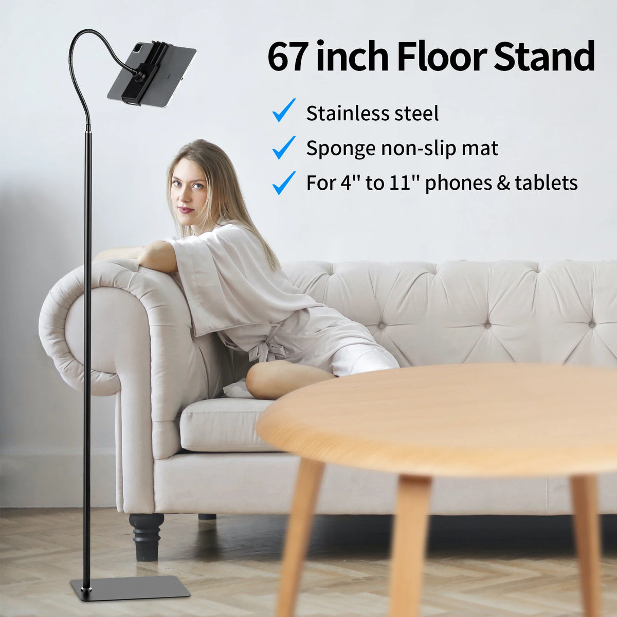 Universal 67 Inch Stainless Steel Floor Stand Tablet Mount Stand Phone Holder Tripod For iPad Samsung Xiaomi Huawei Support