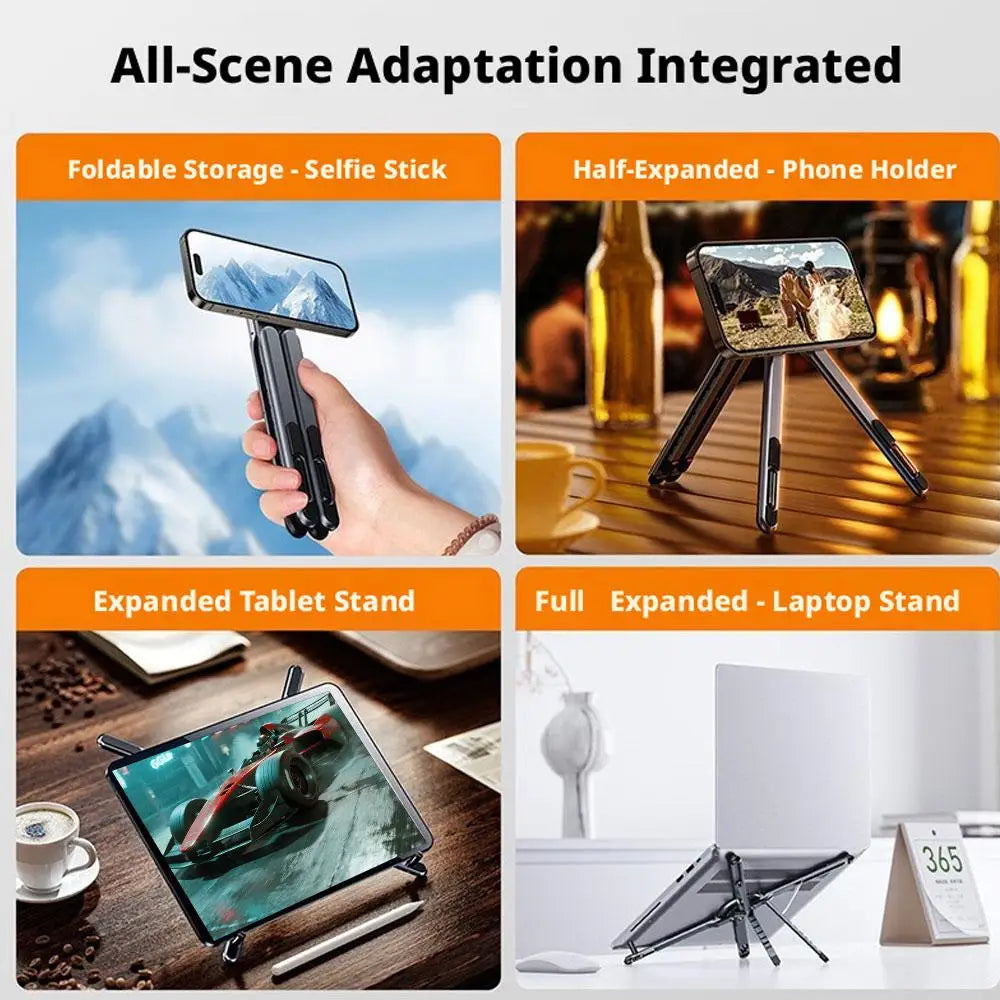 Magnetic Phone Holder Handheld Selfie Stick Tripod Foldable Desk Stand for iPhone 17 16 iPad Tablet Laptop Bracket