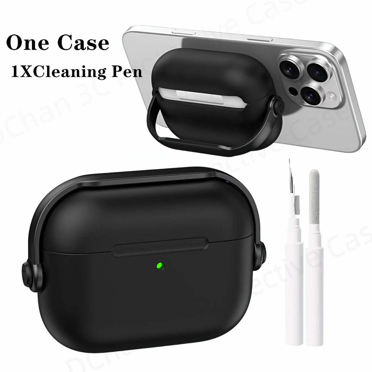For AirPod Pro3 Case With Lock Shockproof Protective Cover with Cleaner Kit For Airpod 4 Case For AirPods Pro 3 Phone Stand Case