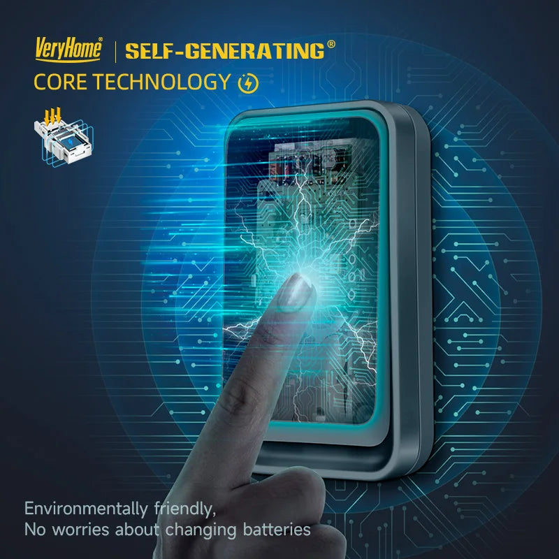 Self-Powered Wireless Doorbell No Battery Needed, 100dB Loud Chime, 120m Range, Waterproof (IP44), 52 Melodies