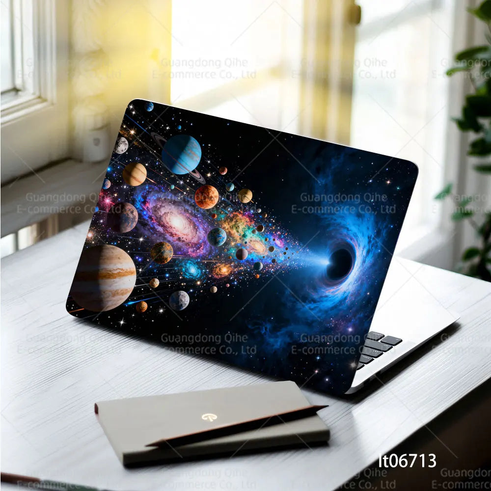 2PCS Galaxy Planet Laptop Skin Sticker, Space Black Hole Universe Design Decal Cover for Macbook HP Dell Lenovo 11-17 inch