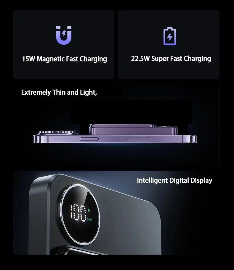 10000mAh Magnetic Wireless Power Bank 22.5W for MagSafe Fast Charging Portable Battery Charger Cases for iphone Samsung Xiaomi