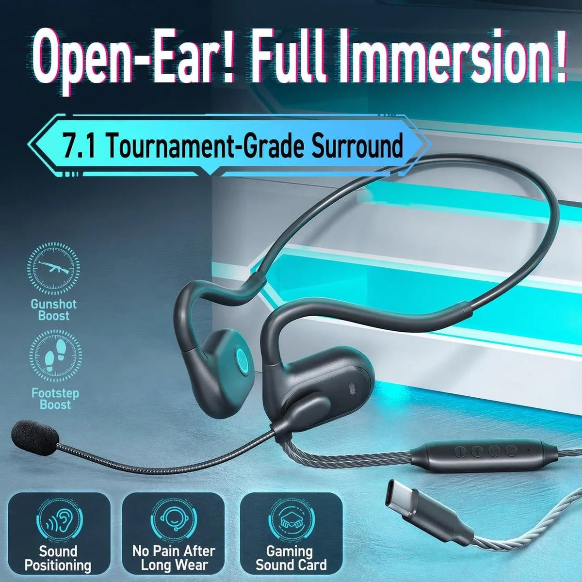 Over Ear Wired Headphones With Microphone Air Conduction USB Singing Fone Headset Gamer Sound Card Gaming Earphone For Xiaomi