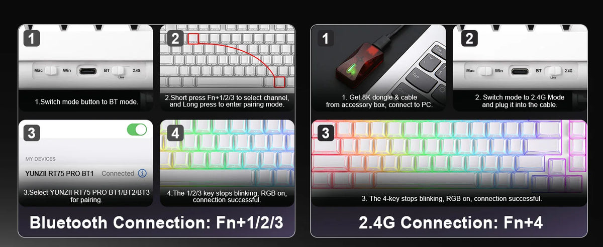 YUNZII RT75 PRO Dual 8K Wireless Gaming Keyboard, Rapid Trigger Mechanical Hall Effect Magnetic Keyboards, RGB Custom SOCD/DKS