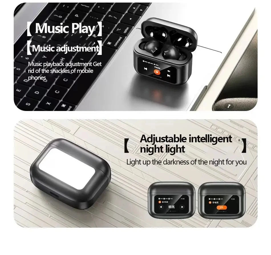 AWEI T56 ANC Wireless Bluetooth V 5.4 Earphones Noise Reduction Headphones Full-Color LED Touchscreen TWS Sport Headest With Mic