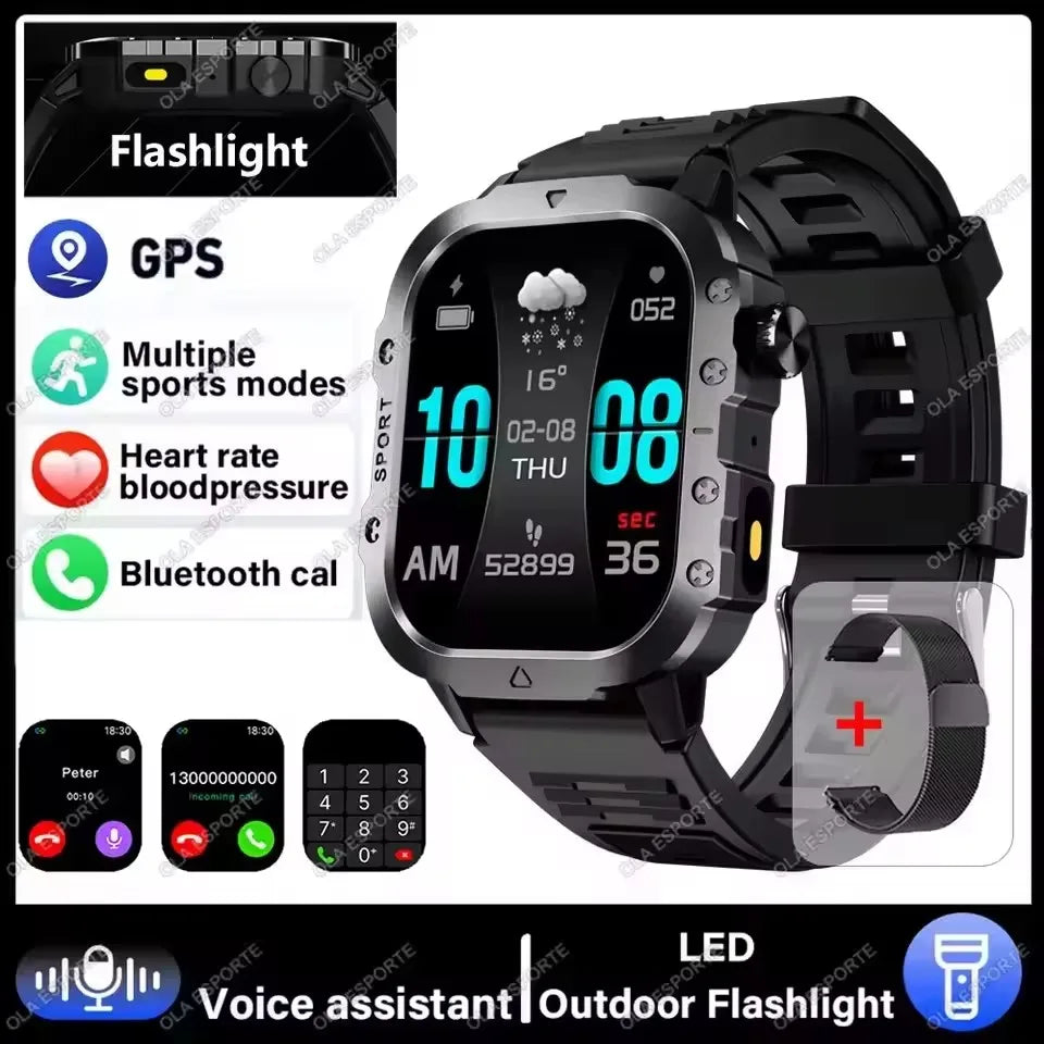 2026 New Rugged Military GPS Smart Watch Men Bluetooth Call Health Monitoring Sports 5ATM Waterproof Smartwatches Man Pk HT30