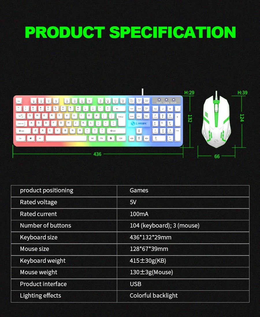 NG GTX350 Gaming Keyboard Mouse Combos Computer Laptop Backlight Gamer Kit LED Wired Usb Keyboard GTX350 Set-Black