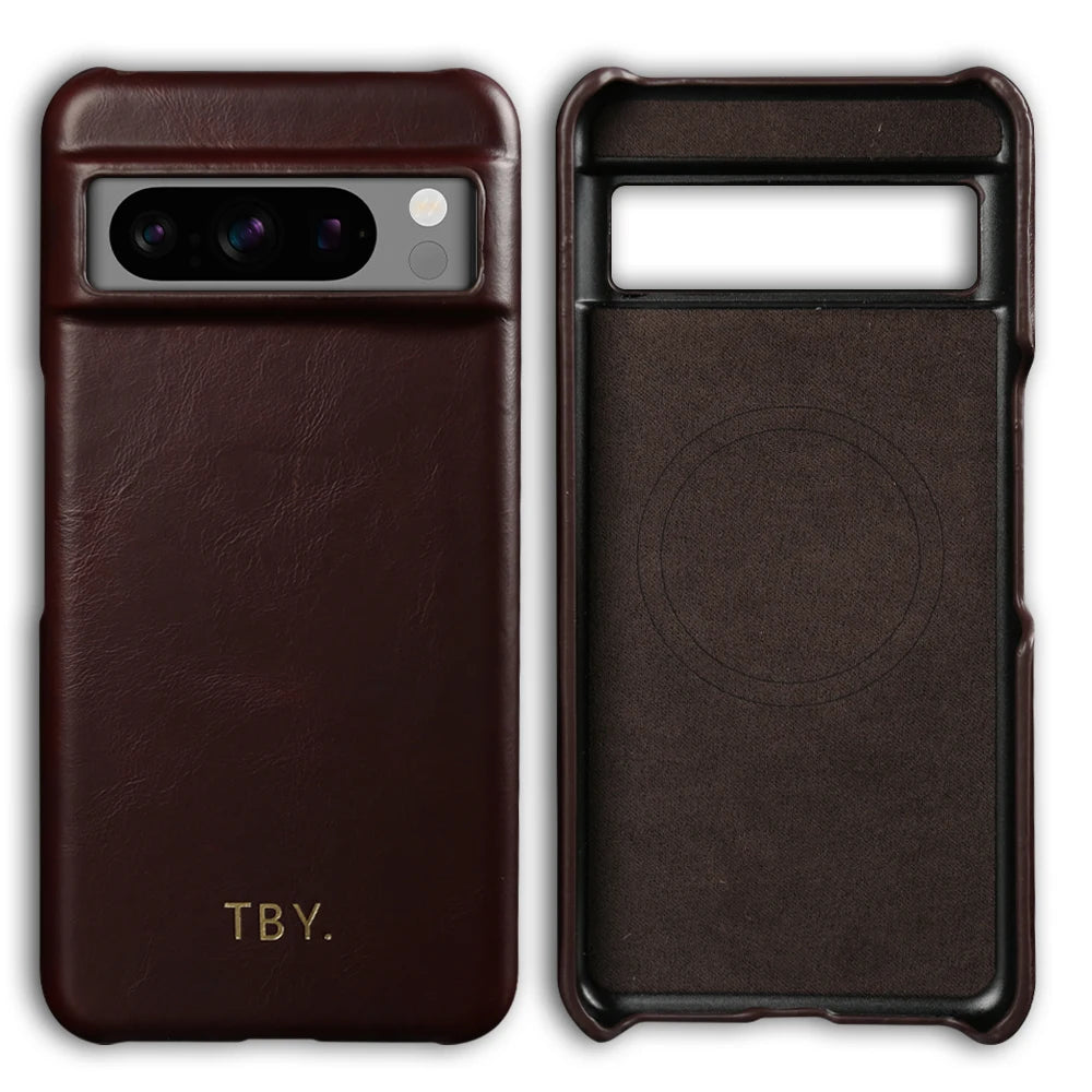 Engrave Initials Oil Wax Genuine Leather Case For Google Pixel 11 10 Pro XL 10A 9A 9 Pro XL 8 8A 7A 7 6A 5A 5 6 Phone Back Cover