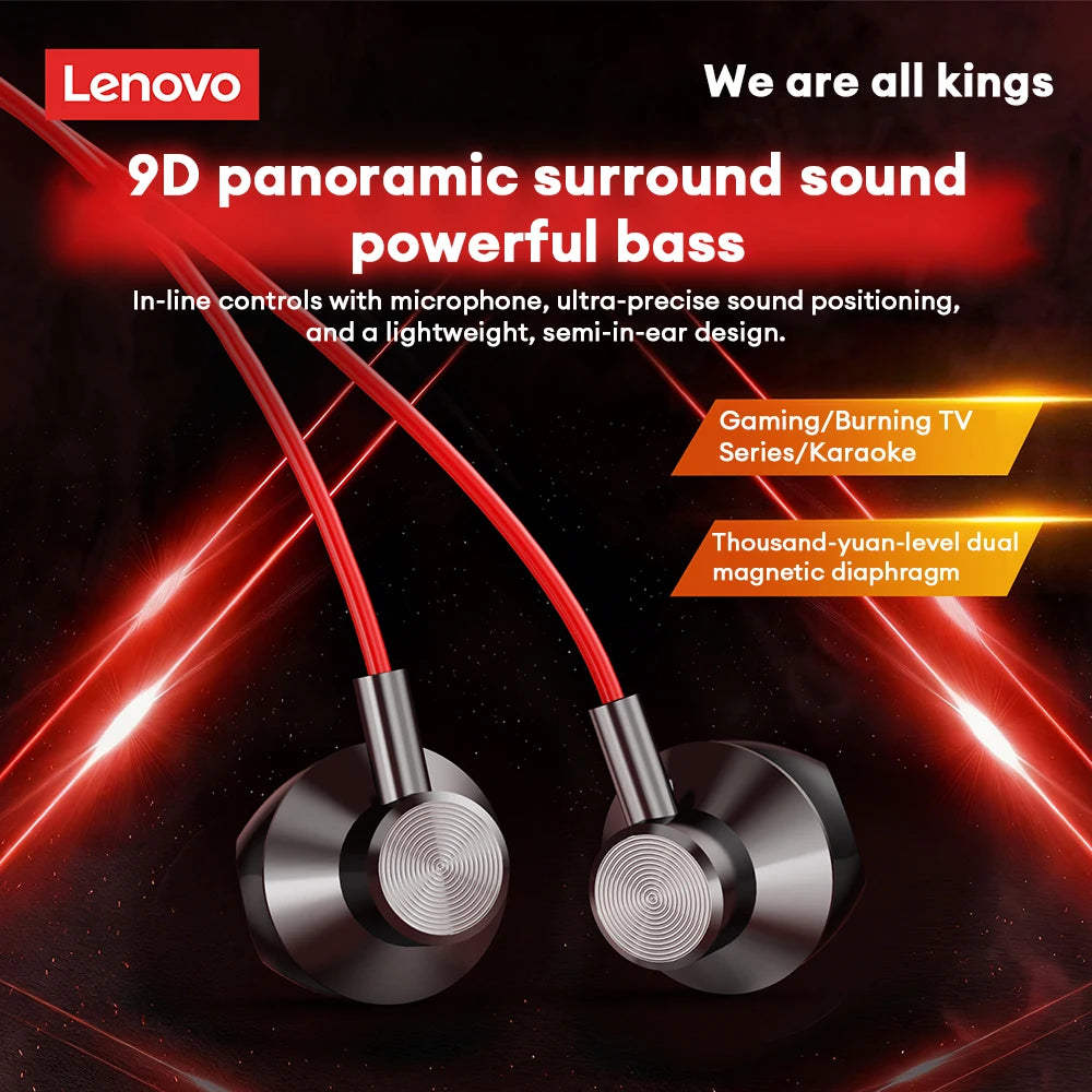 NEW Lenovo Y108 Wired Earphones Semi-In-Ear E-Sports Headphones 3.5mm Type-C Noise Reduction Stereo Music Earbuds 1.25M with Mic