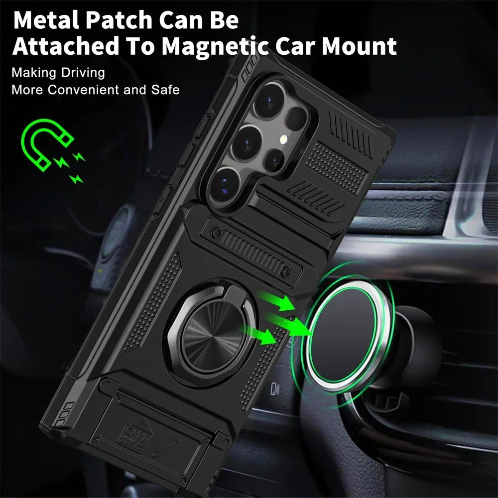 Case For Samsung Galaxy S25 S24 S23 Ultra Plus FE A55 A35 A15 A14 Magnetic Rotated Ring Kickstand Heavy Protection Wallet Cover