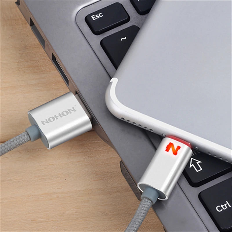 Smart Led Light Fast Charging USB Braided Cable For iPhone 11 12 13 Mini 14 Pro Max X XR XS Max 6S 7 8 Plus USB-A Data Cable 1m