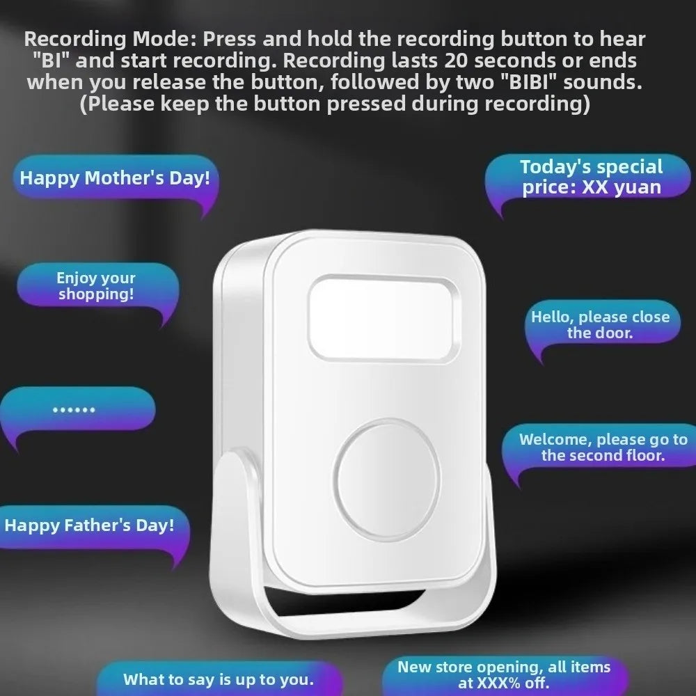 Infrared Sensor Intelligent Welcome Doorbell Recording Function Wireless Door Greeter Sensor Alarm Smart PIR Motion Detector