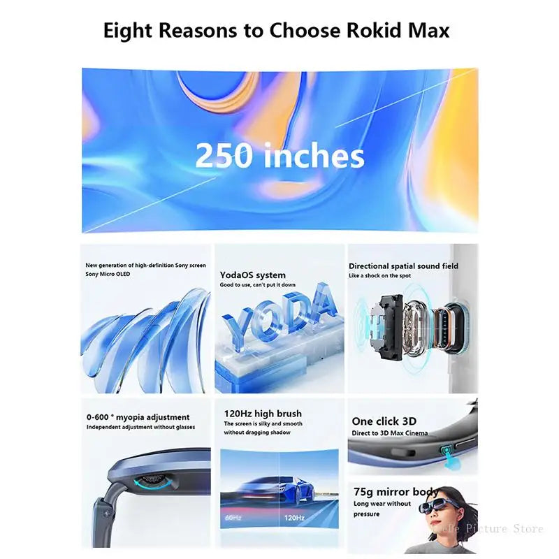 Rokid Max AR 3D Smart Glasses Station Overseas Global Version Micro OLED 215' Max Screen FoV Viewing For Video Games