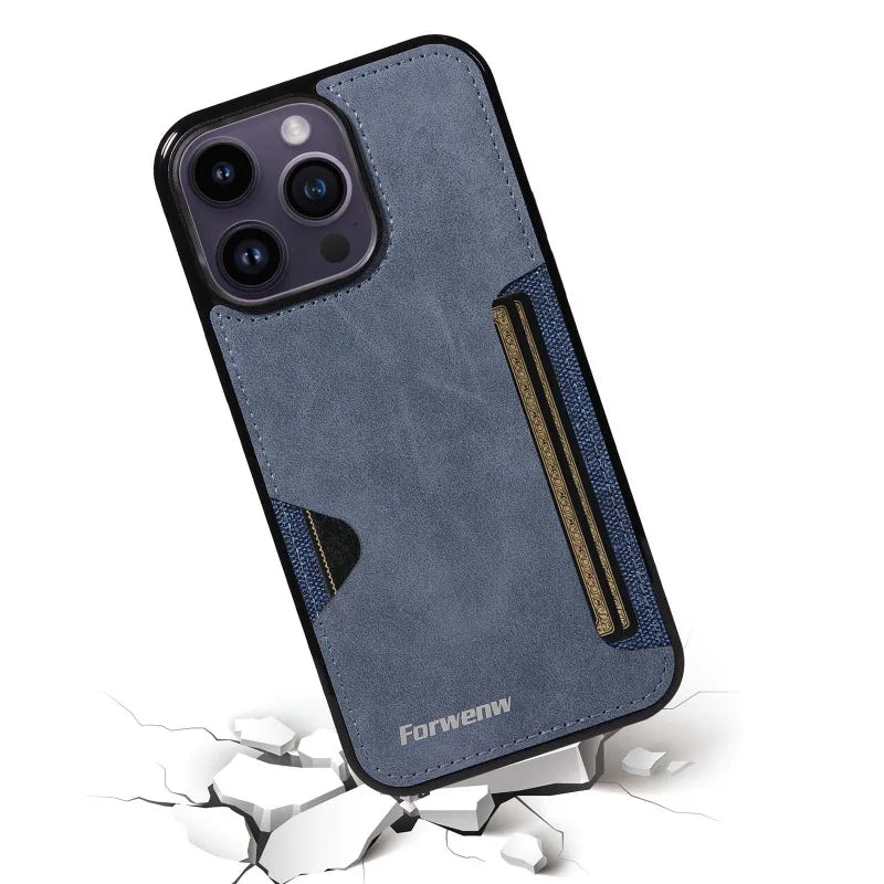 Retro Card Holder Phone Case for iPhone 18 17 16 15 14 13 12 11 Pro Max 17E Air XS XR SE 7 8 Plus Busines Wallet Leather Cover