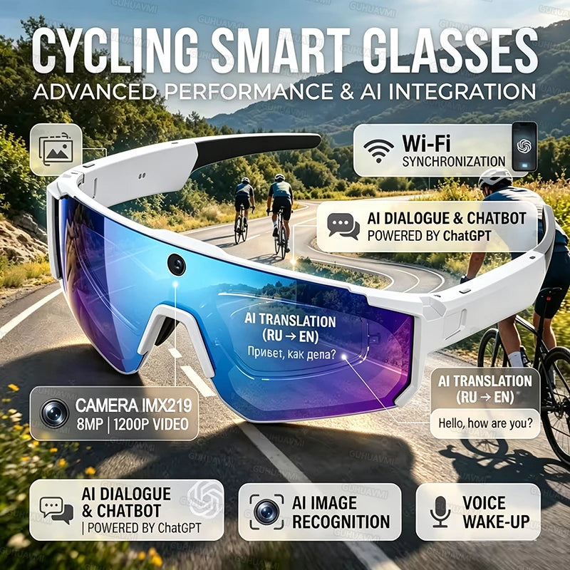 4K Polarized Sunglasses AI Smart HD 800W Camera Bluetooth Call Translation for Men Cycling Anti Glare Driving UV400 IP54 Goggles