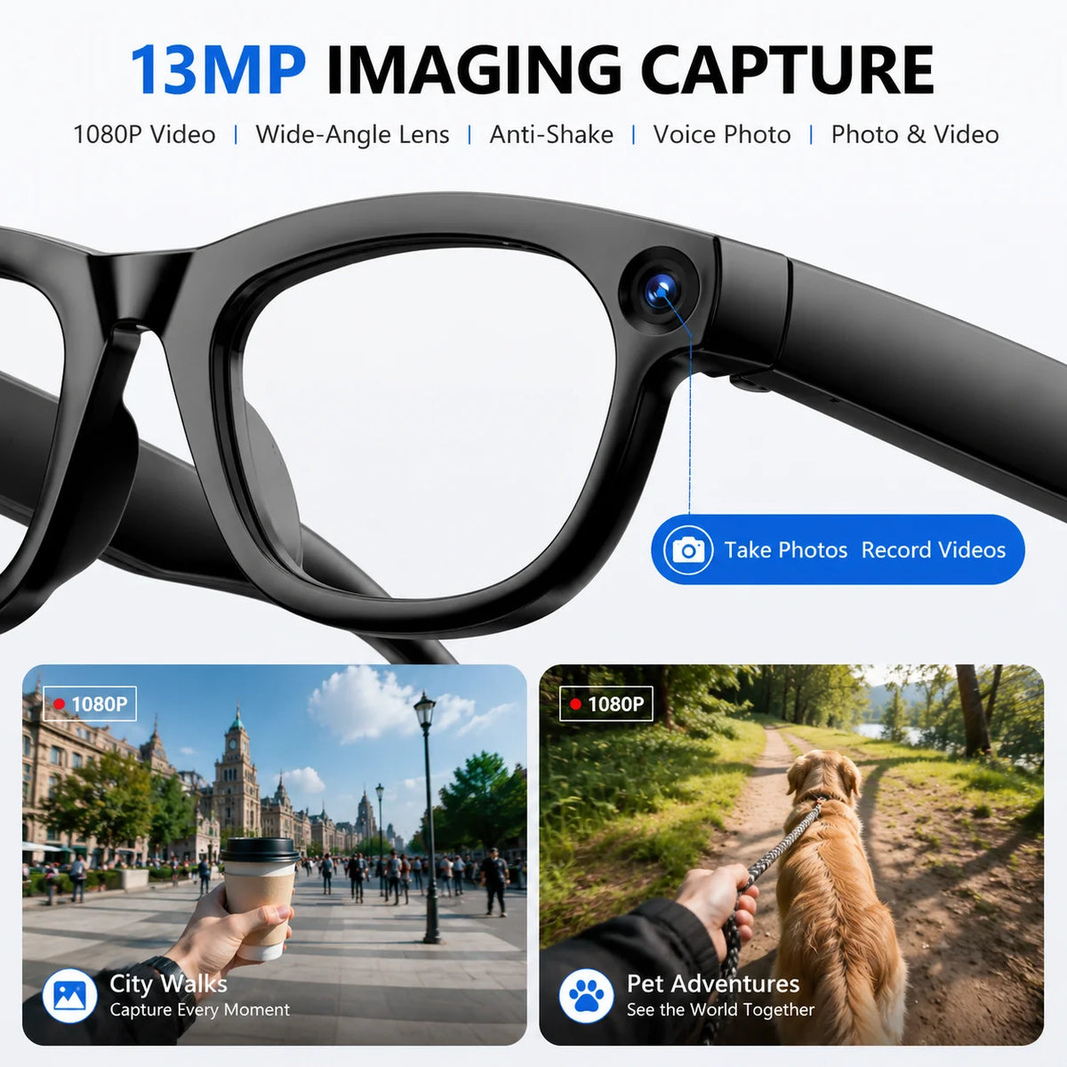 2026 Business Smart Glasses 13MP Camera AI Voice Assistant, Real-Time Translation, Meeting Notes, Live Streaming, Open-Ear Audio
